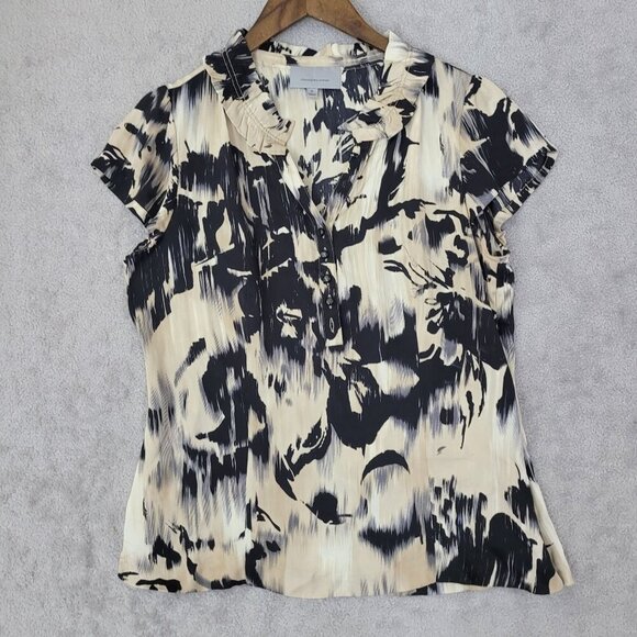 Classiques Entier  100% Silk Womens Short Sleeve Blouse M Abstract Print JCT - Picture 1 of 9